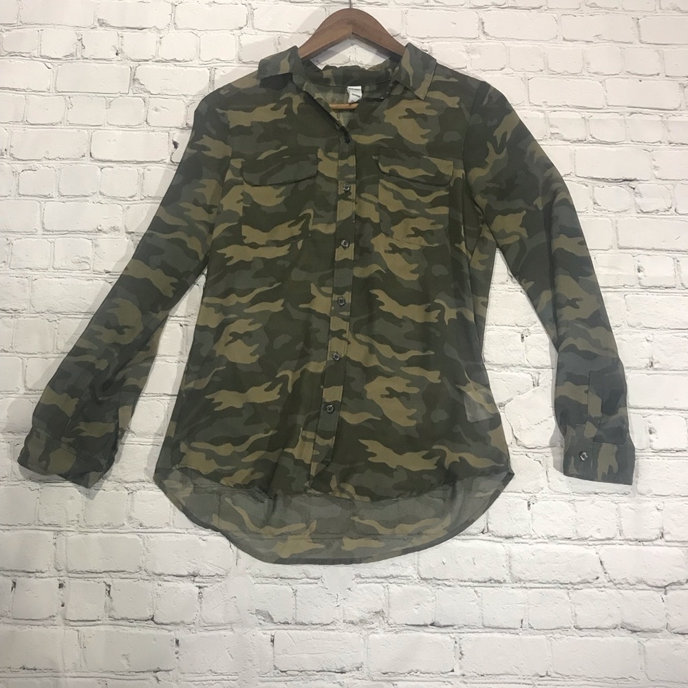 Old Navy Sheer Camo Button Down XS Camouflage